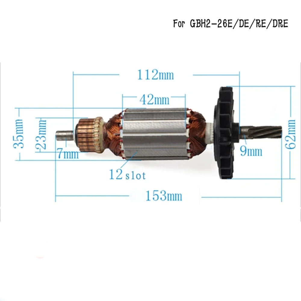 AC220-240V 6 teeth Armature Rotor Anchor Motor Compatible with Bosch GBH2-26 GBH2-26DSR GBH2-26DFR GBH2-26E GBH2-26DE GBH2-26DRE