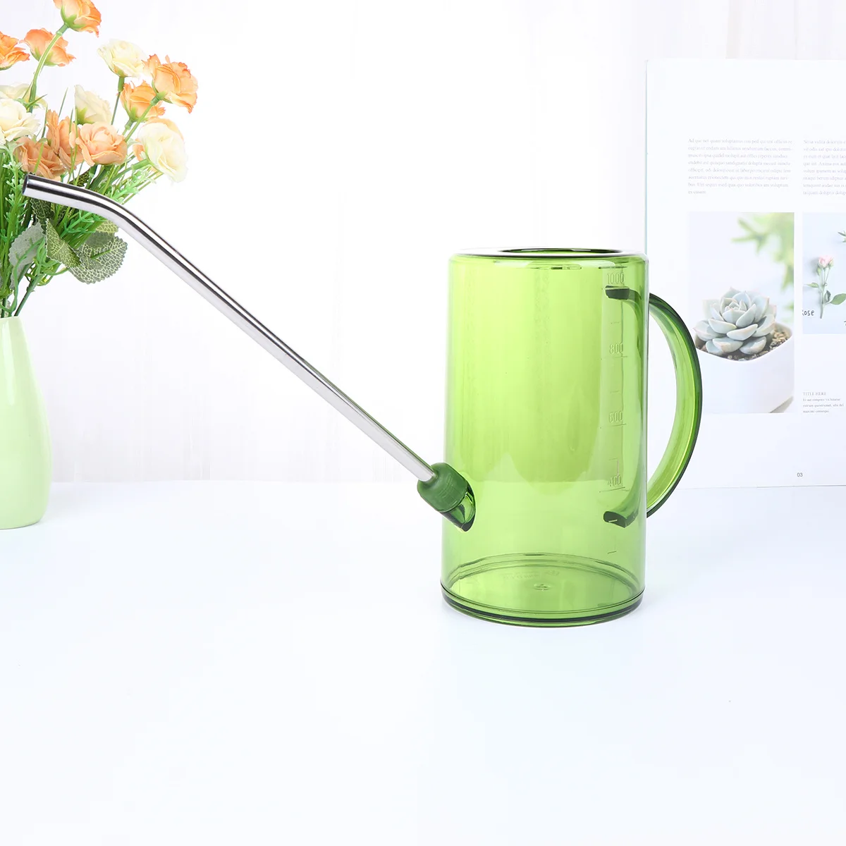 

1pcs Large Capacity Watering Can Long Mouth Design Portable Garden Kettle For Home Office School Hospital Use Green Transparent
