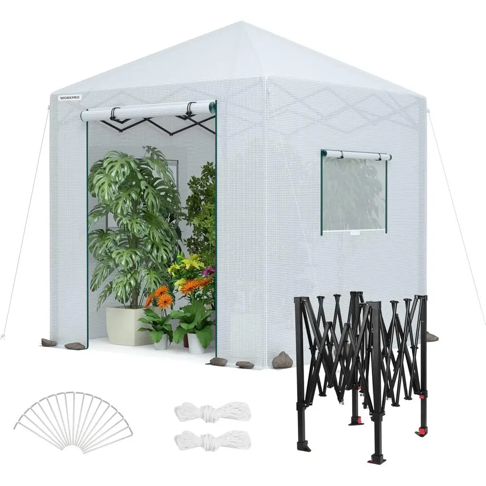 

Durable 94x94x99 Large Garden Greenhouse with PE Cover, Roll-up Door and 2 Side Windows for Patio or Backyard
