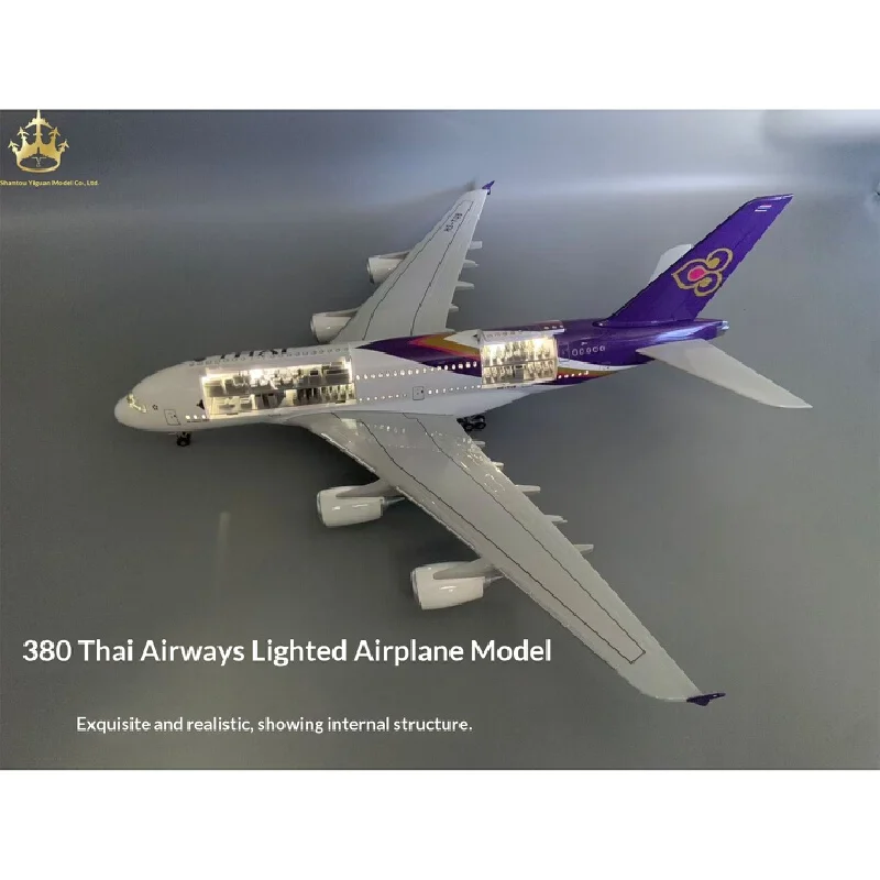 

Thai Airways Airbus A380 1:160 Scale Model - with Opening Doors, LED Lights & Rolling Landing Gear, Detailed Static Display Coll