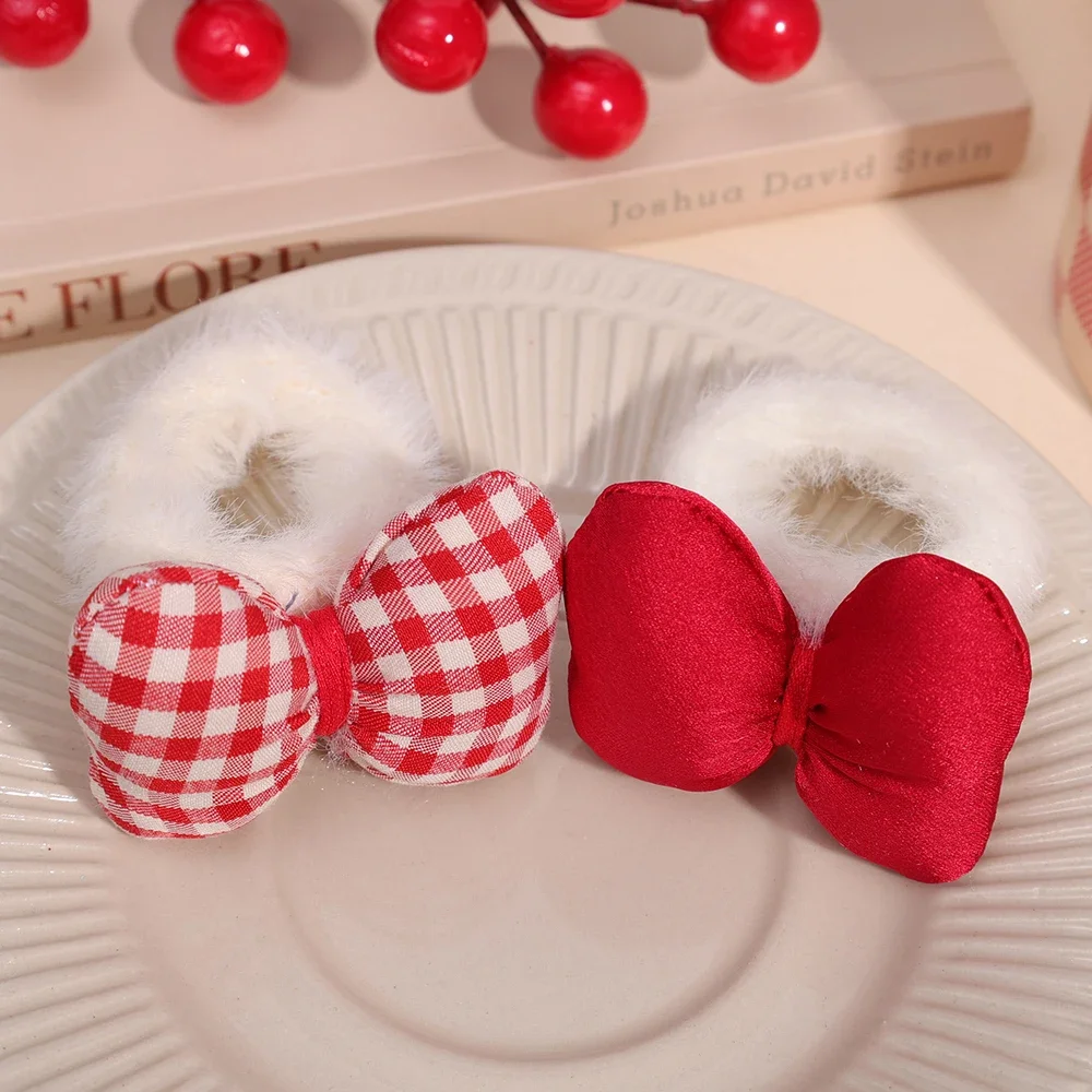 Fasce per capelli con nodo a fiocco fiocco per la testa per le donne ragazze bambini elastico per bambini palla di peluche capodanno copricapo rosso