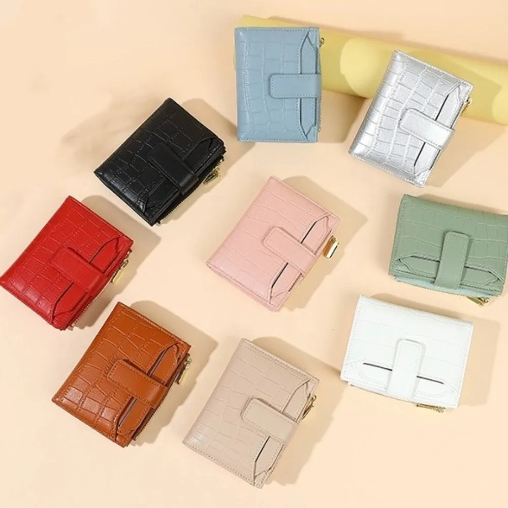 

Storage Bag Solid Color Folding Wallet Multiple Card Classic Women Short Wallet Two-fold Zipper PU Card Bag Business