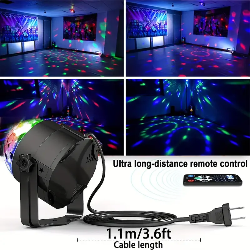 1 PC Disco Ball Party Light (with US power supply and remote control), 7-color sound-controlled music synchronization