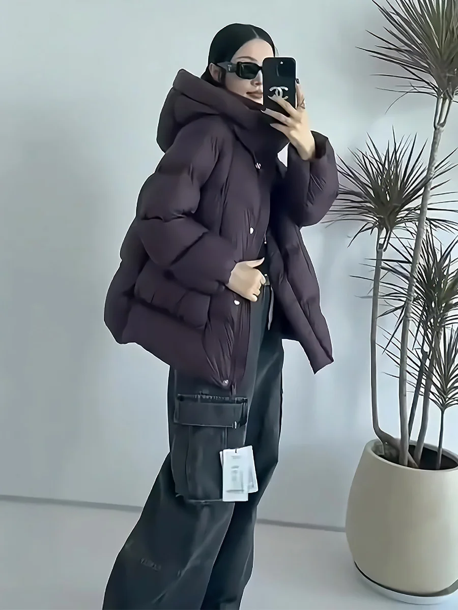 Cappotto invernale da donna Thiened White Du down Puffer Jaet con cappuccio caldo Sli Sweet Sle lunghezza regolare senza marca