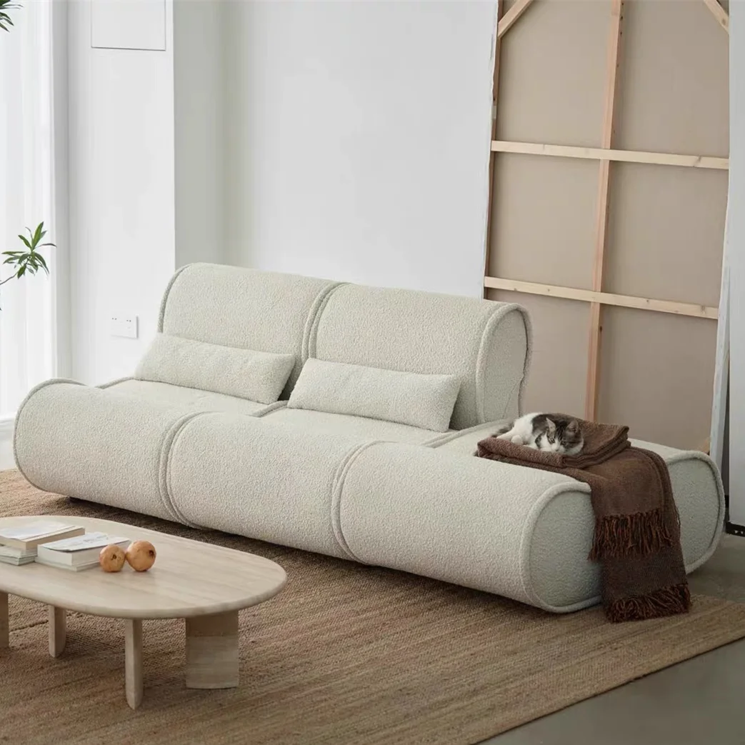 &c Module Sofa Cream White Color for the Living Room Apartment, Three-seater Fabric Sofa