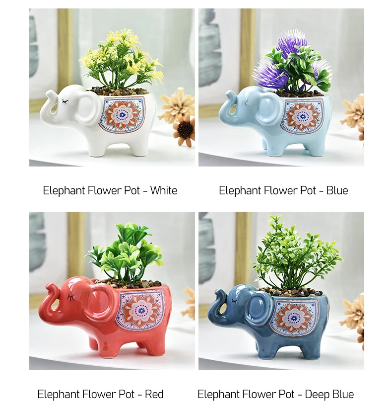 Originalität Cartoon Tier Blumentöpfe Desktop Keramik Sukkulenten Blumentopf Elefant Ornament Hause Dekoration für Garten Liefert – Detail 5