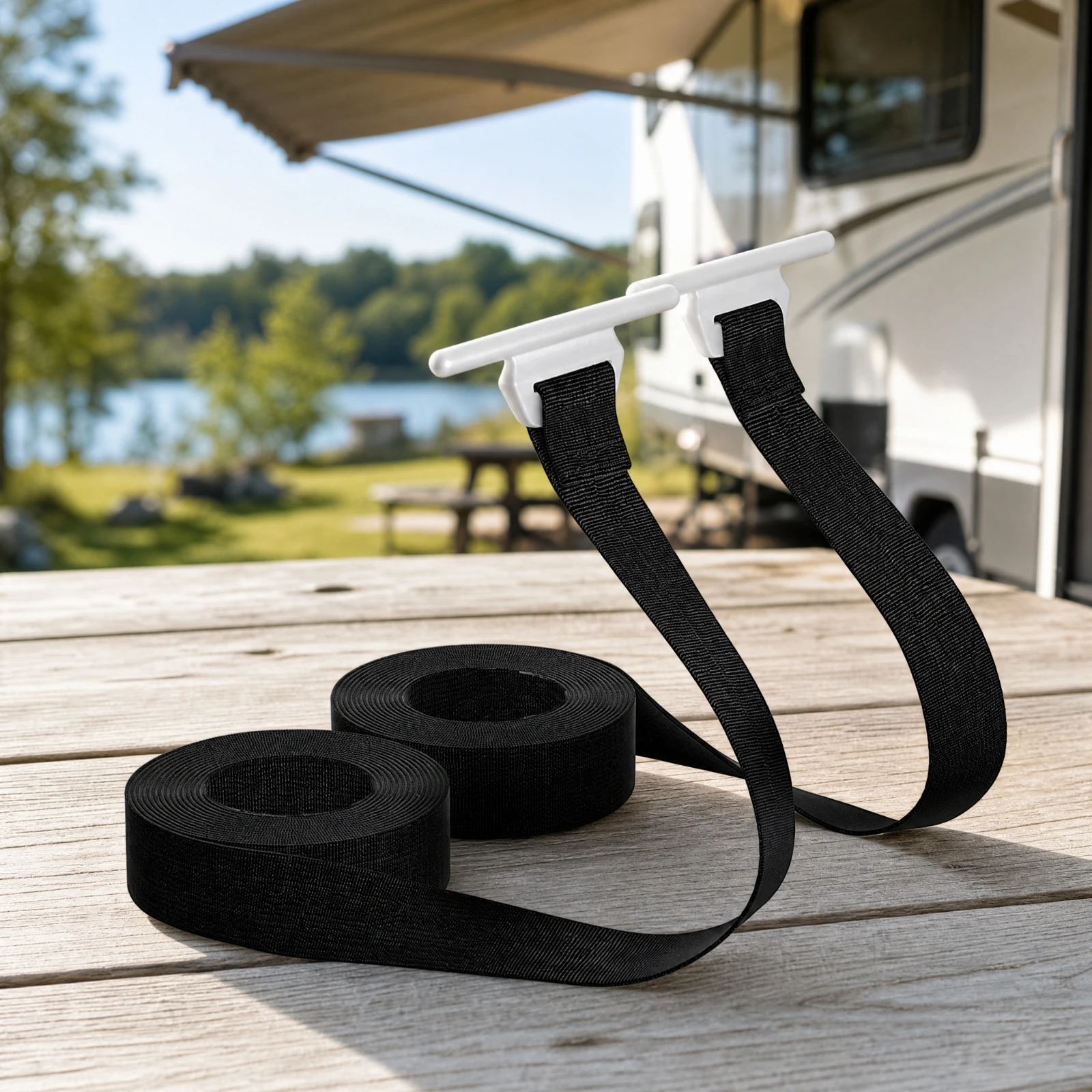 2 Pieces RV Awning Pull Strap with Stainless-Steel Buckle Long RV Awning Pull Strap Straps Flexible Travel-Ready for Campers