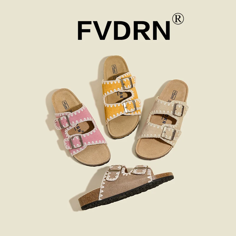 

Women's Slippers Vintage Casual Slip-On Shoes Double Strap Half Slippers with Adjustable Buckle 35-40