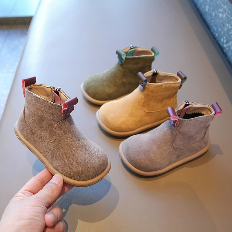 Autumn Winter Baby Boys Girls Boots Oxford Suede Children Casual Shoes Outdoor Anti-slip Infant Shoes Plush Kids Ankle Boots