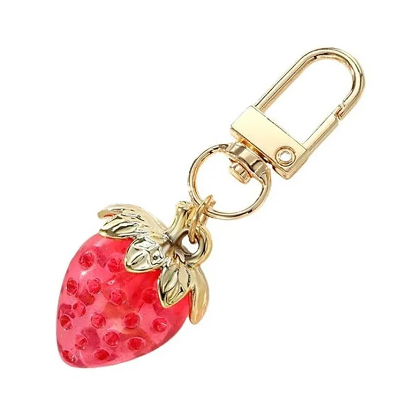 Llavero con 2 piezas de fresas para mujer, llaveros con colgante elegante, llaveros de flores, adorno, colgantes de mochila, regalo para joyería