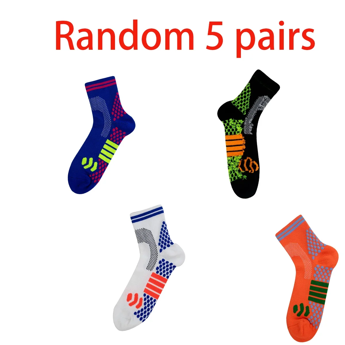 

Randomly selected 5 pairs of pressure running breathable sweat-absorbing socks, professional sports and fitness socks