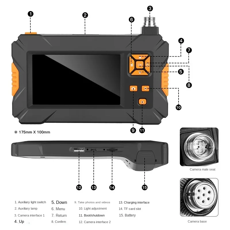 Industrial endoscope with screen 4.3 inch screen P30 HD IP67 waterproof snake tube 1 meter tube 5 meter pipe LED endoscope