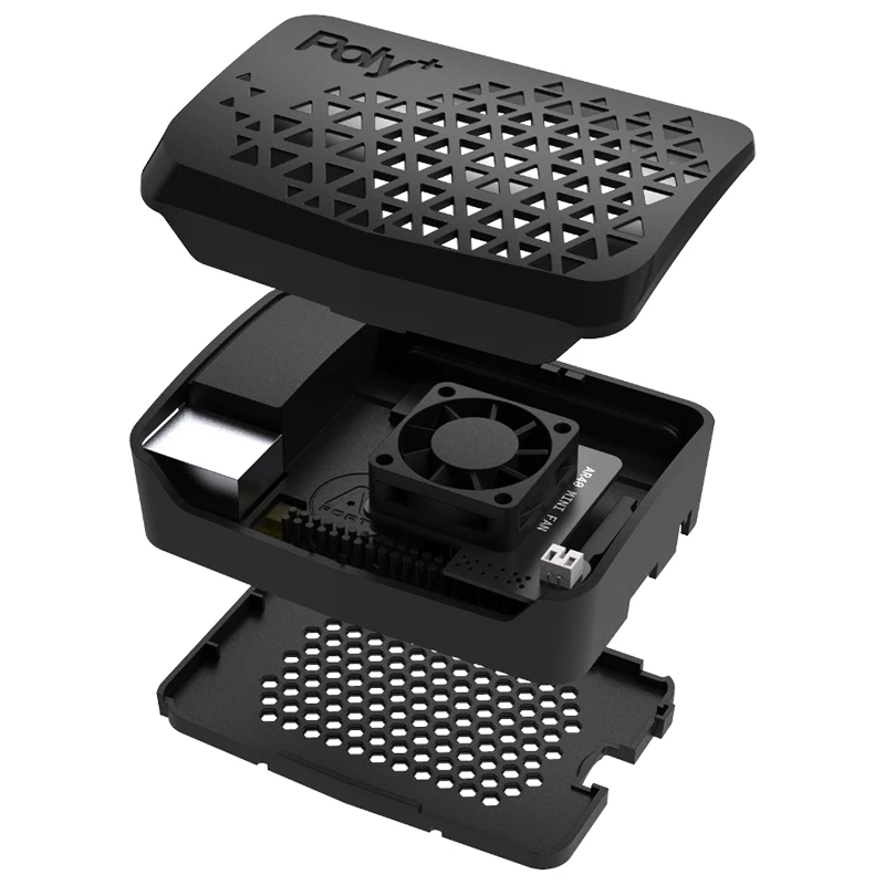 Argon POLY + Raspberry Pi 4 Model B Vented ABS Enclosure Black Case dengan PWM Speed Control Fan Tembaga Heatsink untuk Raspberry Pi 4