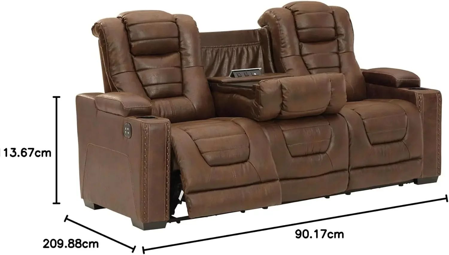 Signature Design by Ashley Owner's Box Faux Leather Power Reclining Sofa with Adjustable Headrest, Brown
