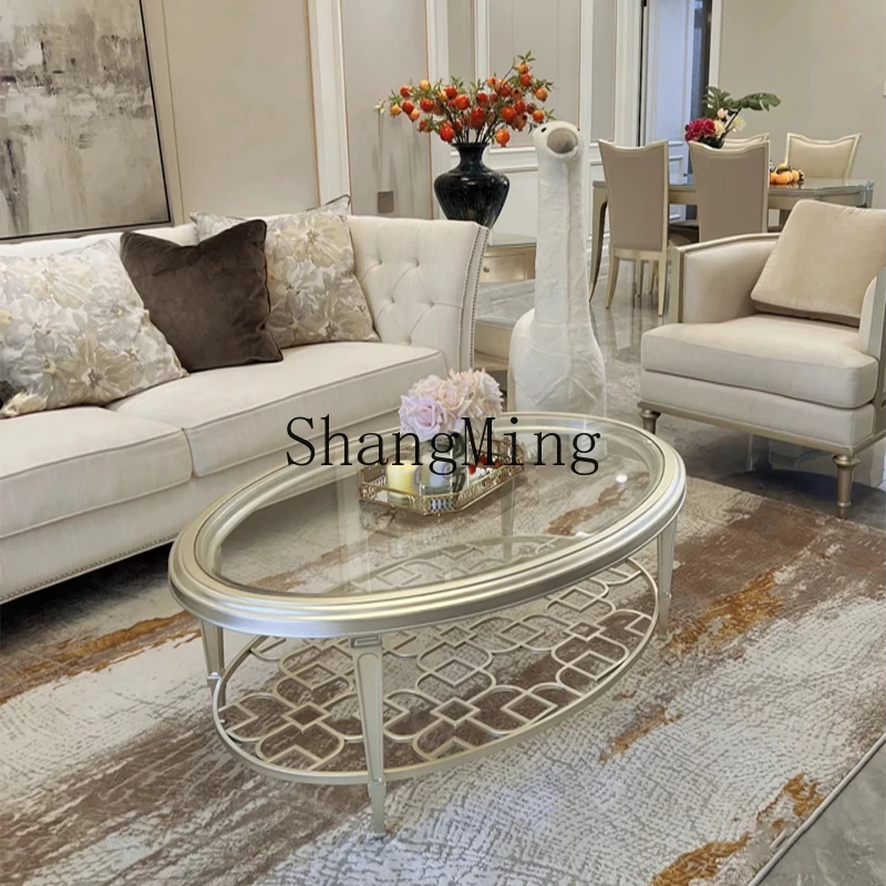 

WYX oval solid wood coffee table modern stainless steel hollow living room small apartment