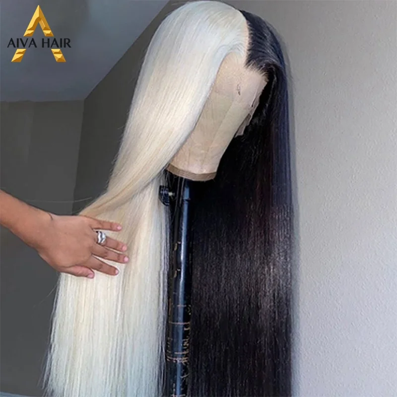 Blonde Lila Synthetische 30 Zoll 13X4 Spitze Vorne Perücke Gerade Transparent Grün Weiß Farbe Drag Queen Perücken Für Schwarze Frauen 180%