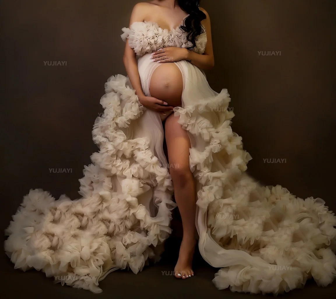 Luxus Umstands kleid für Fotoshooting oder Baby party V-Ausschnitt vorne Split Kimono schwangere Nachtwäsche Frauen Robe Bademantel Nachthemd