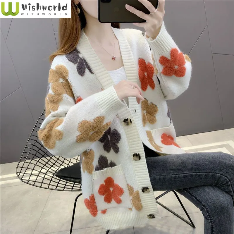 Women\'s Sweater Cardigan Spring and Autumn 2023 New Korean Knitted Coat Women\'s Lazy and Fashionable Casual Top