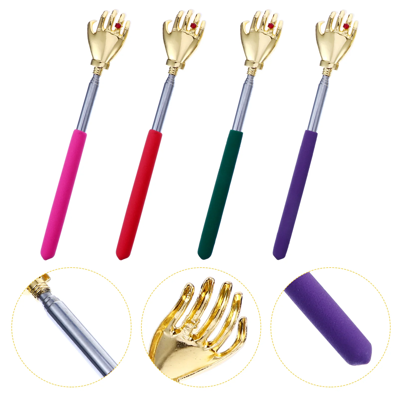 4 Pcs Scratcher Neck Massager Bear Claw Hand Backslap Retractable Handle Scraper Stainless Steel Scratching Stick Itching Miss