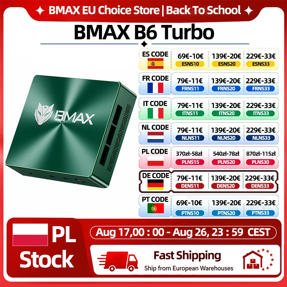 Bmax Mini-PC B6 Turbo Intel Core i5-8257U Windows 11 16 GB RAM DDR4 512 GB SSD HDMI USB DP Ethernet Bluetooth WLAN Computer