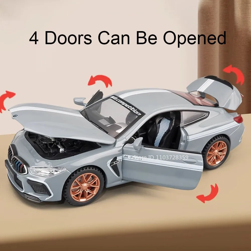 1:32 스케일 M8 모델 장난감 미니어처 슈퍼카 합금 다이캐스트 스포츠카 사운드 라이트 도어 오픈 풀백 장식품 어린이 선물용