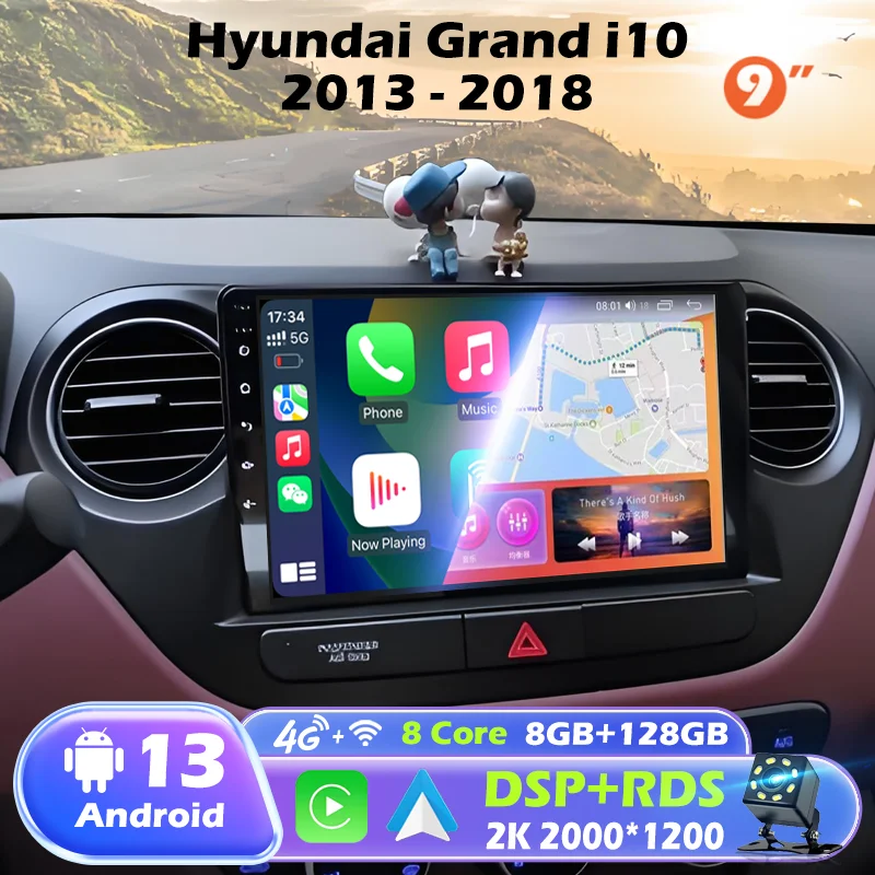 

9" Android Car Radio Upgrade For Hyundai Grand i10 2013 2014 2015 2016 2017 2018 Carplay Auto Multimidia Video Player Head Unit