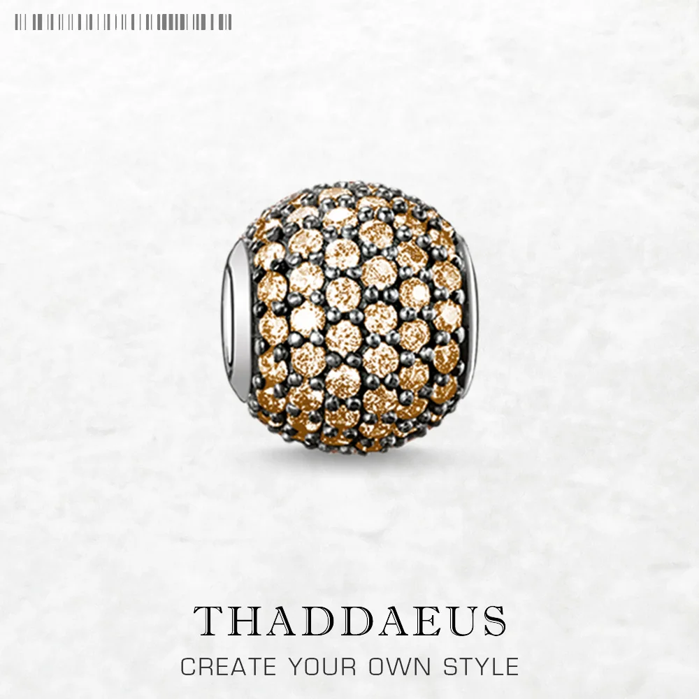 

Bead Champagne Color Zircon Pave 925 Sterling Silver Gift For Women Europe Karma Charms Jewelry Accessories