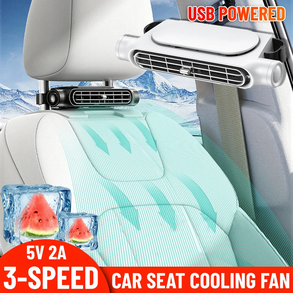 

Car Headrest Cooling Air Fan 3 Speeds Adjustable Car Seat Headrest Fan USB Powered Car Neck Cooler for Front Rear Seat Passenger