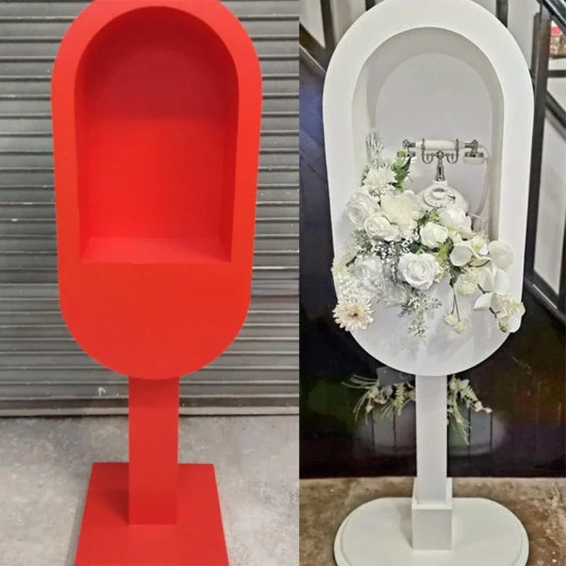 Vintage Outdoor Party Decor Props Phone Booth Stand Red White Telephone Box Case Stands for Wedding Events Decoration