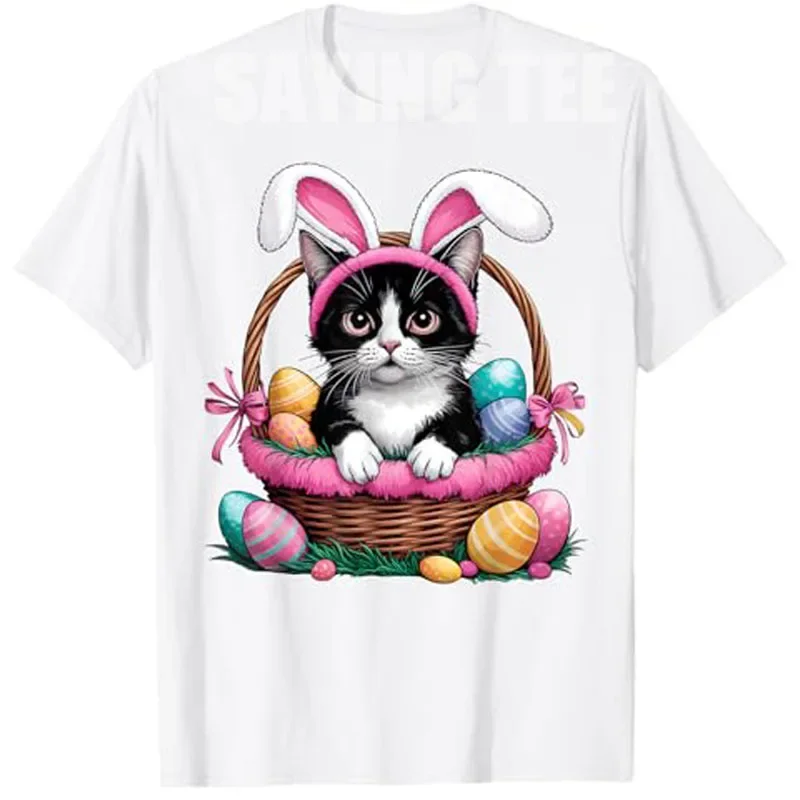 

Easter Cat Bunny Ears Kitten Graphic T-Shirt Funny Kitty Lover Gift Cotton Crewneck Tee