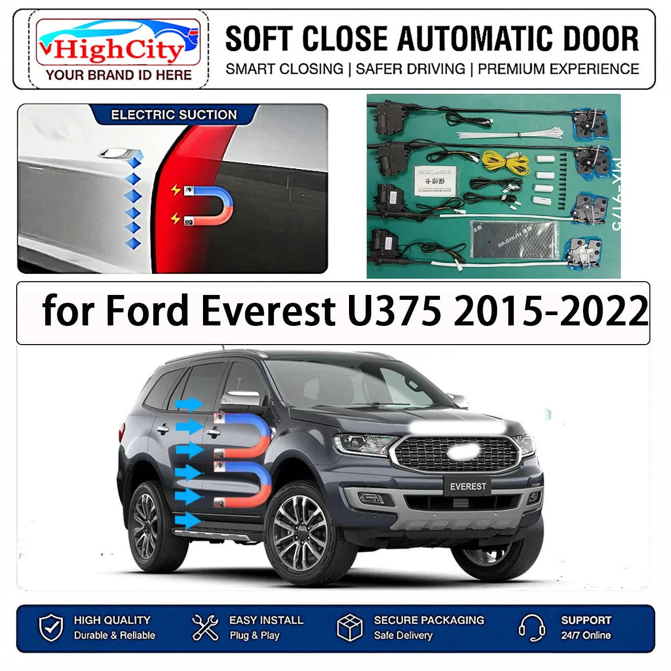 for Ford Everest U375 2015-2022 OEM Electric Suction Soft Close Door Kit Smart Anti Pinch Auto Cinch Latch System No Slam Silent