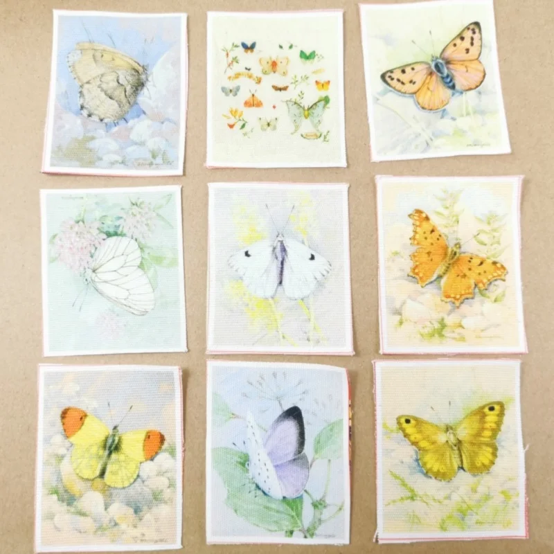 5*6cm 9pcs Butterfly Patchwork Hand Dyed Cotton Canvas Fabric Tissue Mini Scrapbooking Bags Clothes DIY Decoration Small Patch