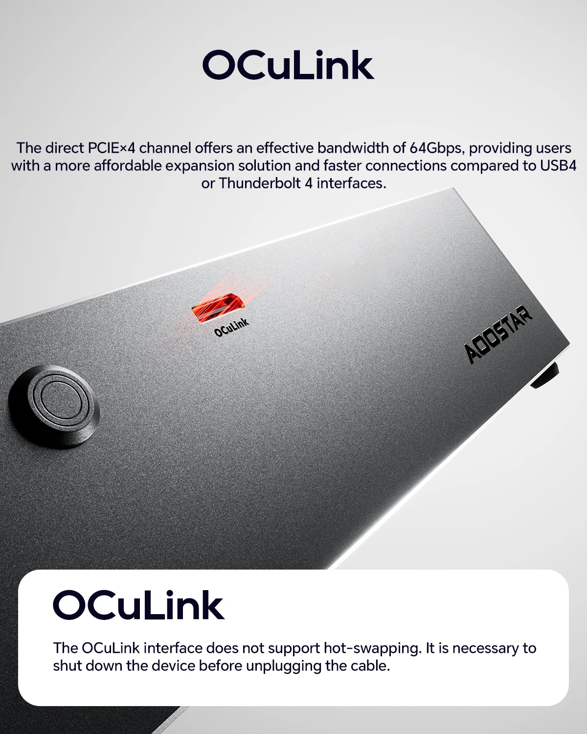 AOOSTAR AG01 OCuLink Graphics Dock, Built-in 800WPower Supply, External GPU Dock Adapter, Support TGX Hot Swap, Compatible With