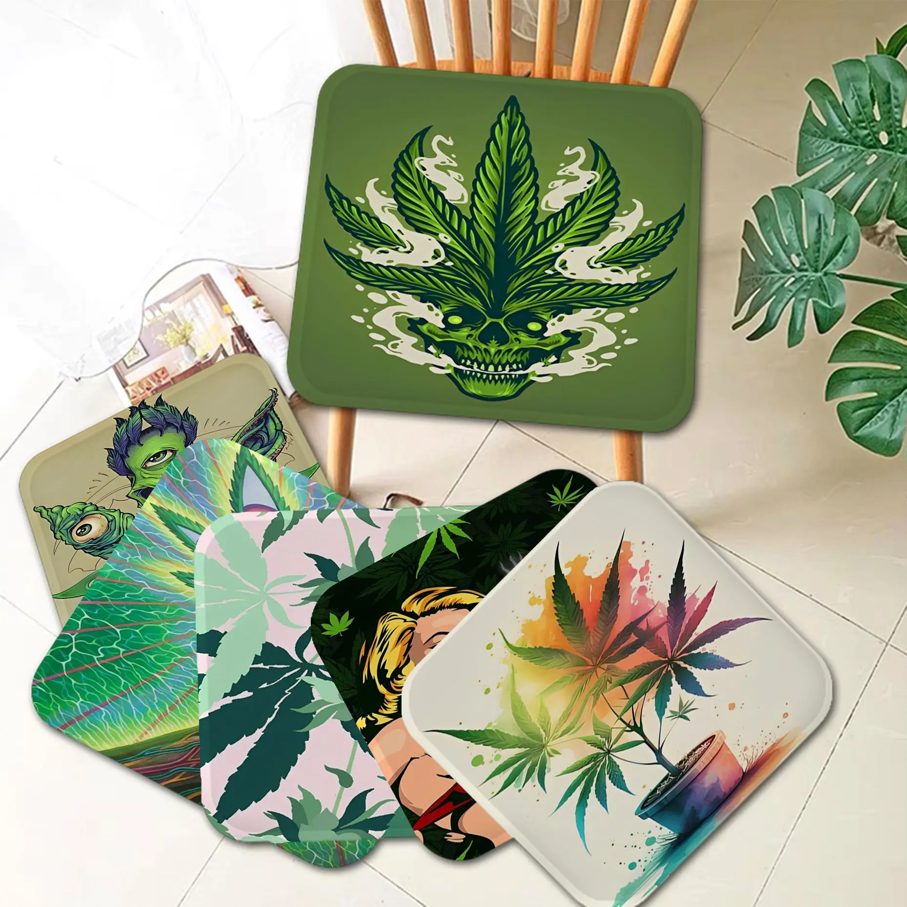 

Weed Leaves Art Plush Cushion Home Back Cushion Soft Comfortable 50x50cm Cushion Pads