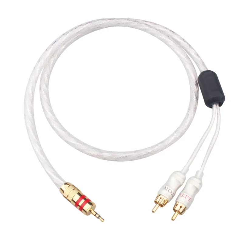 

HiFi Liton 3.5mm to 2RCA Cable Silver Plated PC Mobilephone Amplifier Interconnect 3.5 Jack to RCA Audio Line