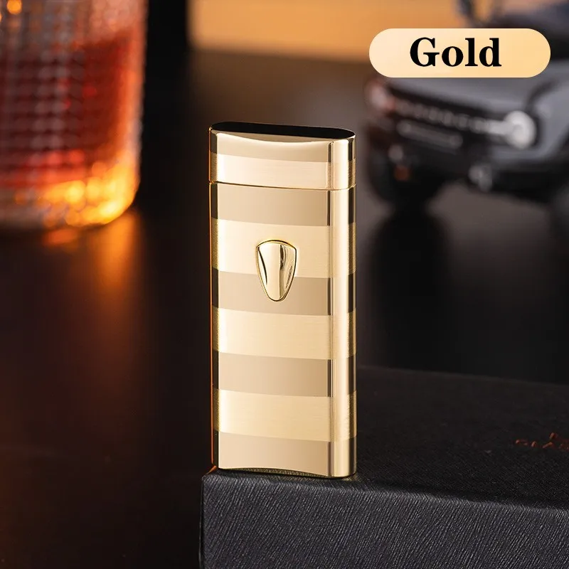 Metal Outdoor Windproof Butane Gas Lighter Electric Touch Sensitive Ignition Red Flame Turbo Jet Cigar Lighter Gift for Men
