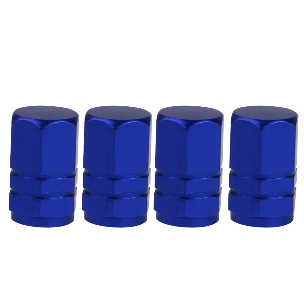 Blue Hexagonal Tire Valve Caps,Dust Covers,Theftproof Shooting Stem,Car Motorcycle Wheel Accessories,4pcs