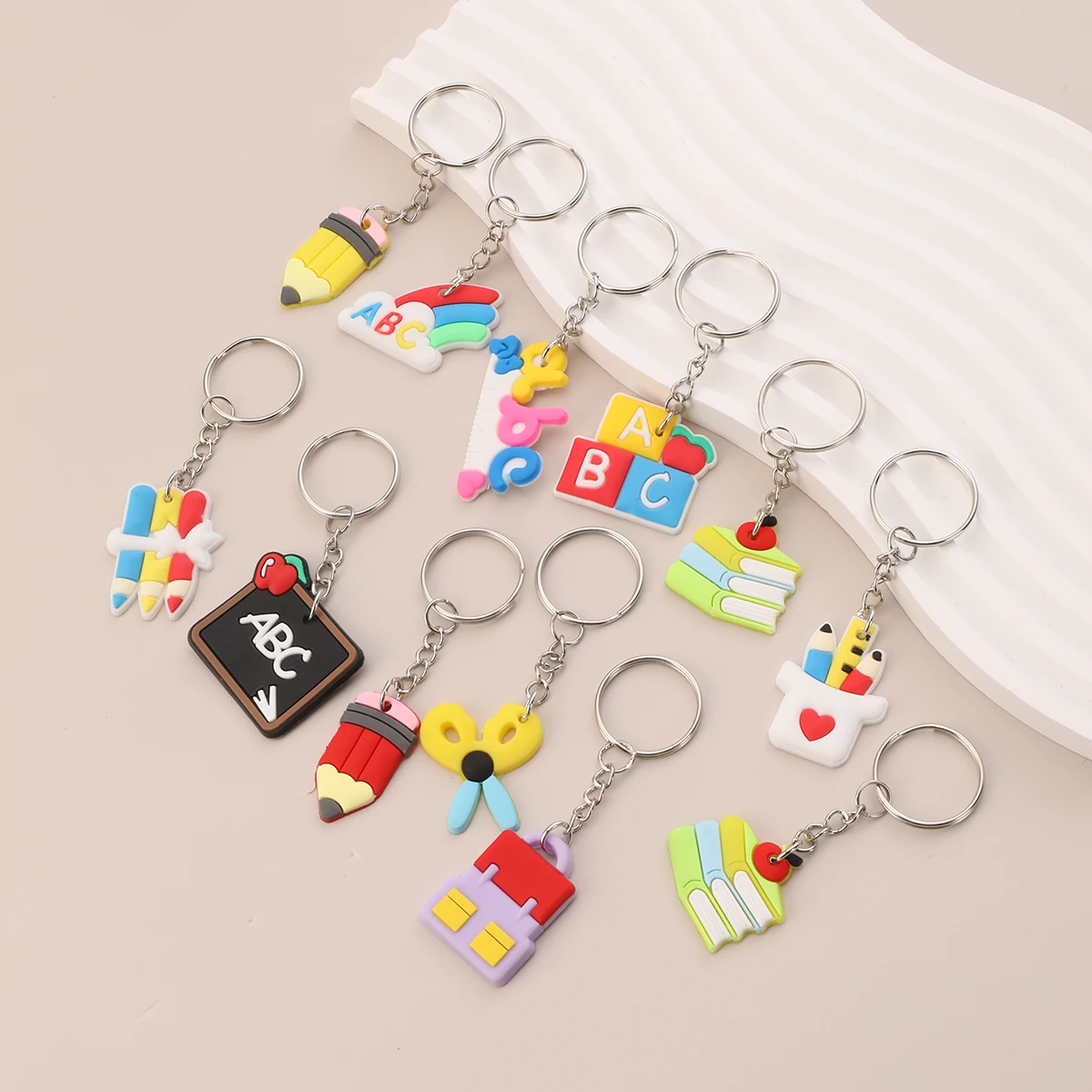 

12pcs PVC Stationery Keychain, Fashion Cartoon purse Bag Backpack Key Accessories Pendant Key Chain ring, Creative Party favors