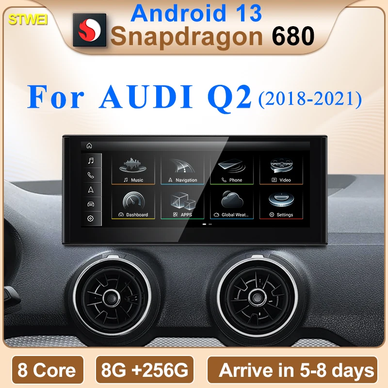 Qualcomm Snapdragon 680 6225 2.4GHz 10.25inch Wireless CarPlay Auto For AUDI Q2 Car Multiledia Players Video GPS Navi Bluetooth