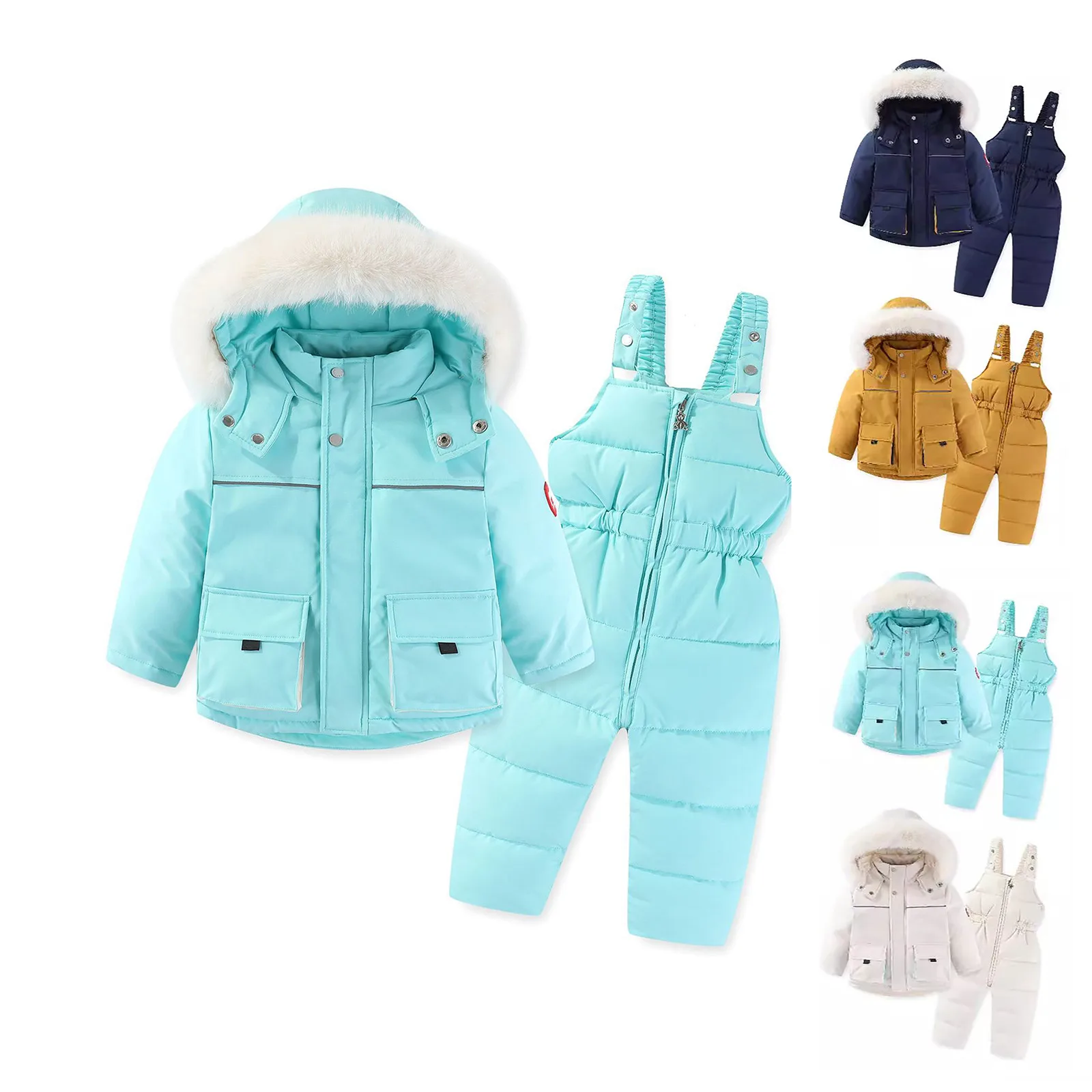 2024 High Quality Children's Ski Wear 2 Piece Sets of Windproof Snow Jacket Pants -30C Thick Warm Cotton-padded Clothing Suit