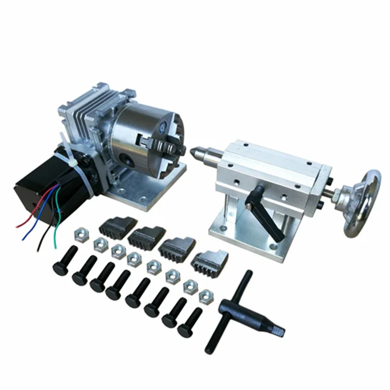 Rotary Axis Extend Axis The 4th Axis with 80mm 4-Jaw Chuck 71mm Center Height for Wood/metal CNC Router Milling Machine