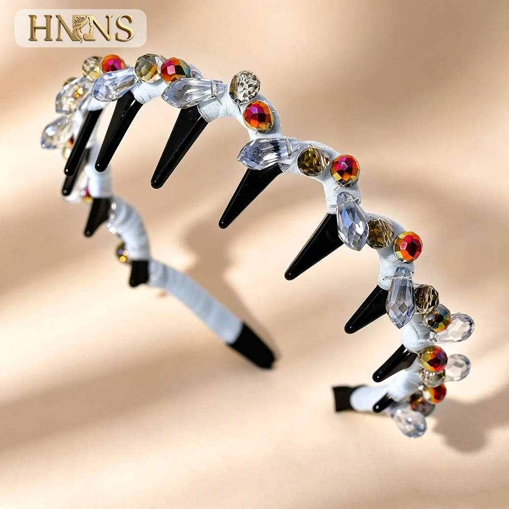 HNNNS Vintage Hair Band Multicolor Crystal Decor Fabric Wrapped Head Hoop Ladies Party Non Slip Hair Accessory YXA435