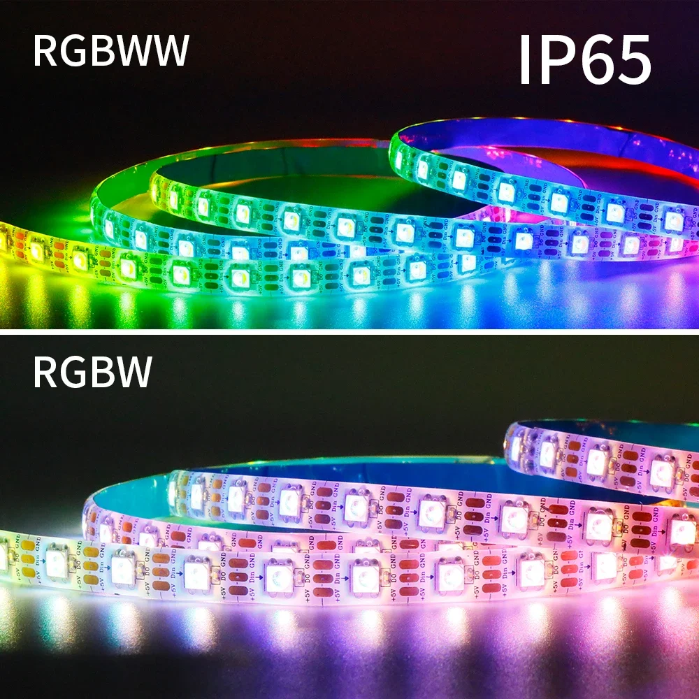 شريط إضاءة ليد مرن ، rgbw rgbw rgbw 4 ألوان في 1 ، sk6812 ic ، 60 ، smd ، rgb ، أبيض ، 5 فولت ، 12 فولت