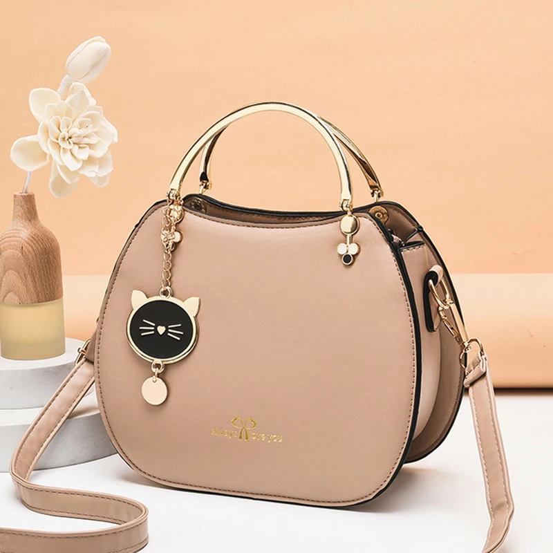 2023 New Popular And Fashion Cat Crossbody Bag Korean Fashion Handbag Girls\' Solid Shell Bag Women\'s Shoulder Bag PU Leather Bag