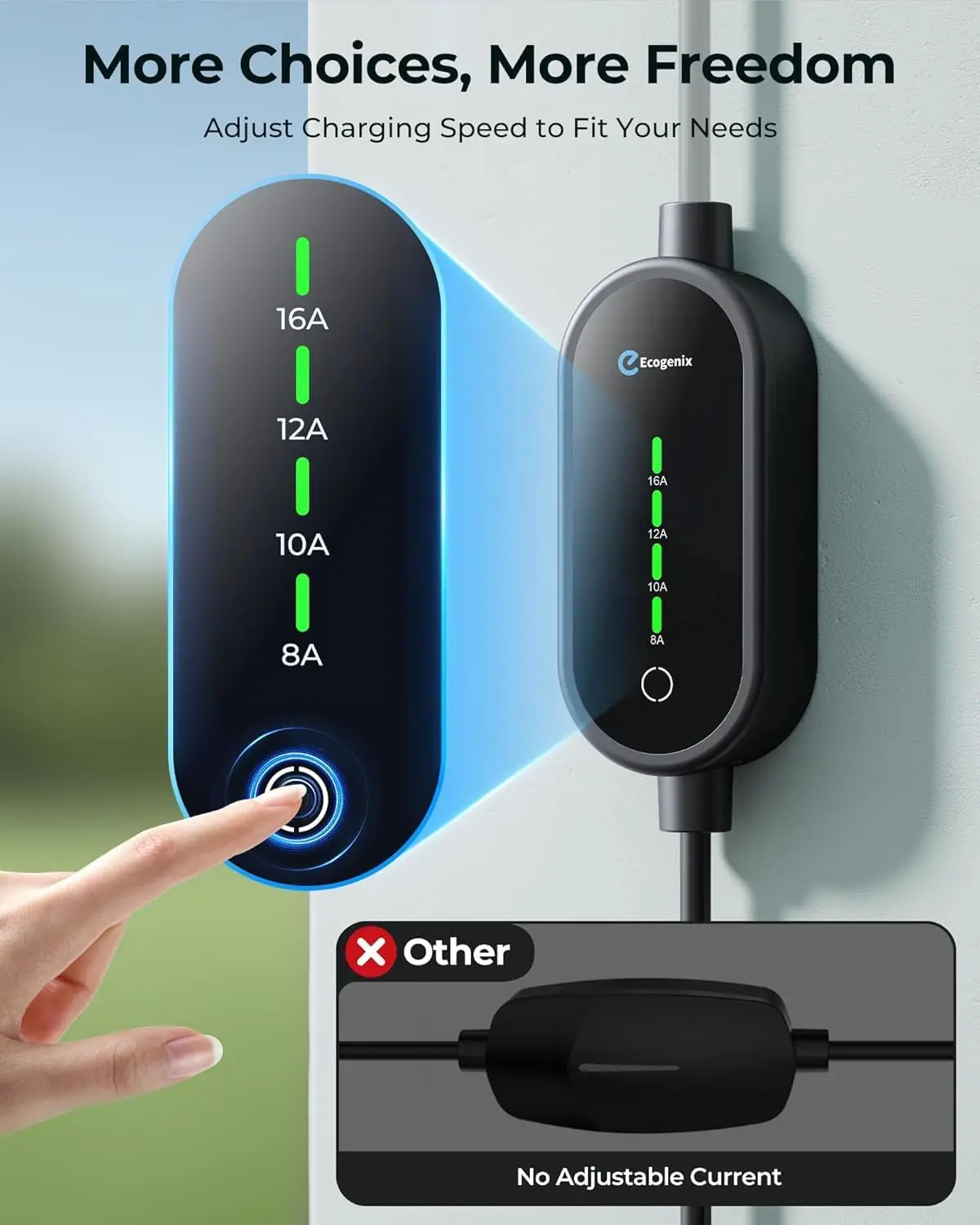 Level 1/2 EV Charger with Adjustable Current, Universal Compatibility for All J1772 EVs, 21ft Cable