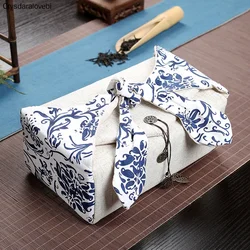Vintage Printing Cotton And Linen Tea Cozies Portable Travel Kung Fu Tea Set Storage Teapot Teacup Tray Accessory Hand Bag