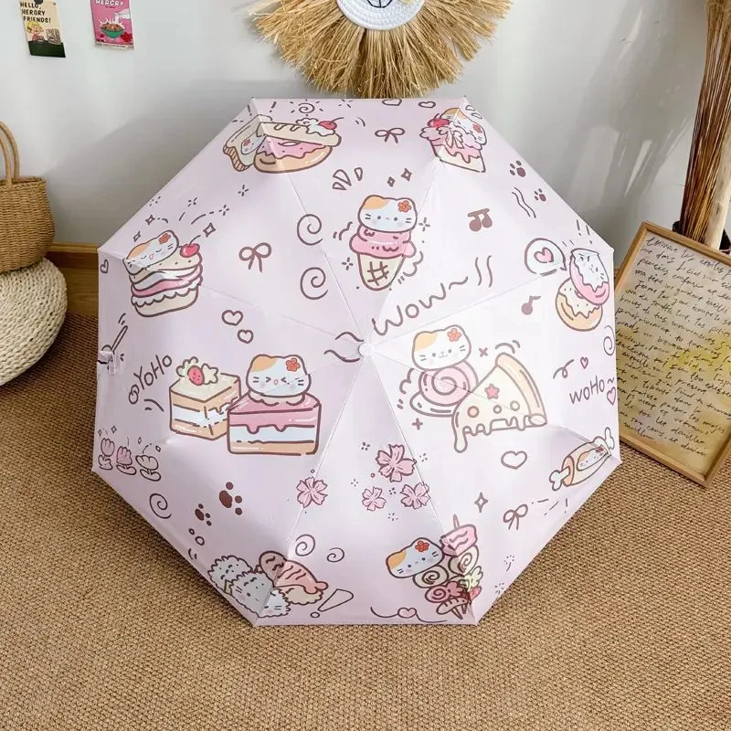 Cute Student Fully Auto Umbrella Black Glue UV Protection Sunshade Foldable Windproof Sun Rain Dual Use Parasol