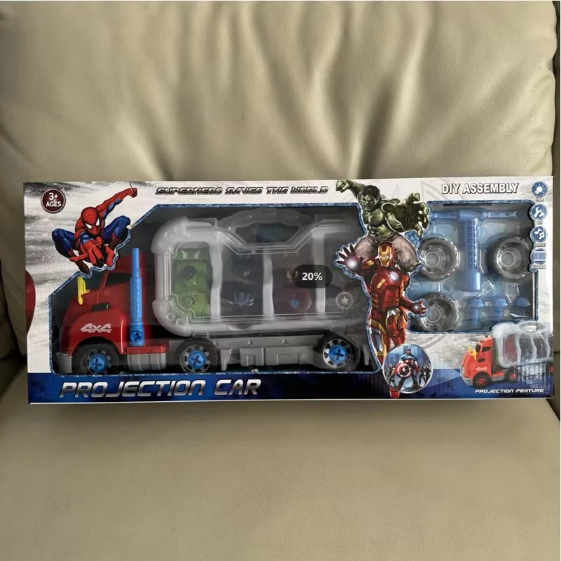 

Marvel New Hot PB884 Iron Man Spider Man Captain America Hulk Alliance Power/Projection/Music Self Install Model Car Set Gift