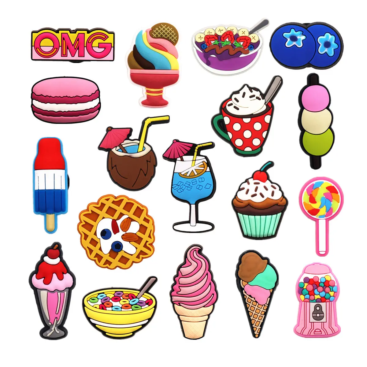1Pc 3D Sweet Dessert Clog Charms Candy Kawaii Cute Yummy Bakery Icecream Waffle Cupcake Trendy Hole Shoes Accessories Decor Gift
