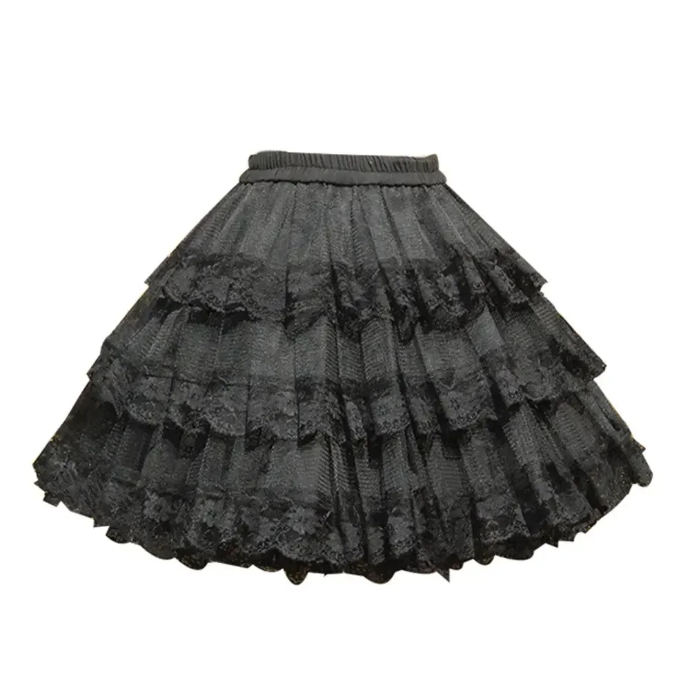 Vintage doce branco preto cosplay três camadas de renda gótico lolita saia tutu crinolina underskirt